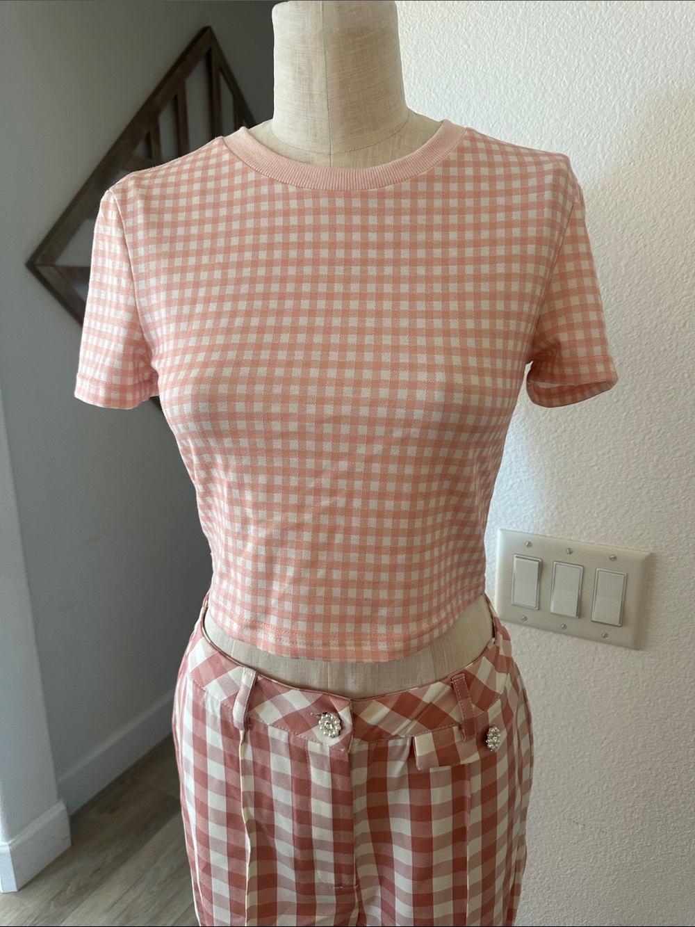 NWOT Soft Pink Gingham Short Sleeve Top